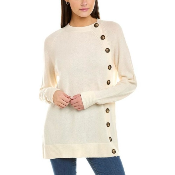 Naadam Wool Cashmere Side Button Crewneck Sweater - Picture 1 of 6